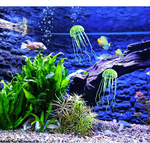 WishLotus 2 PCS Jellyfish Fish Tank Decorations, Simulation Jellyfish Plant Ornament, Glow Decorations (S, Yellow)
