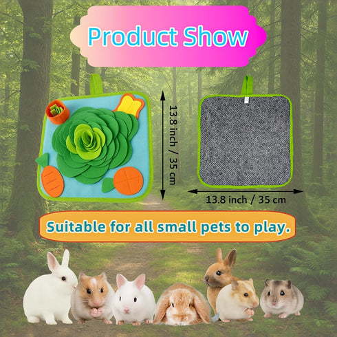 Chinchilla Rabbit Foraging Mat, Bunny Activity Toys Snuffle Mat for Small Animals Forage Mat for Rabbit Guinea Pig