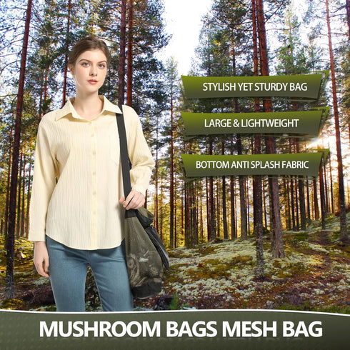 MYWSN 2 Pack Mushroom Foraging Kit - Black & Green Foraging Bag with Mesh Material, Adjustable Strap, Smartphone Pocket