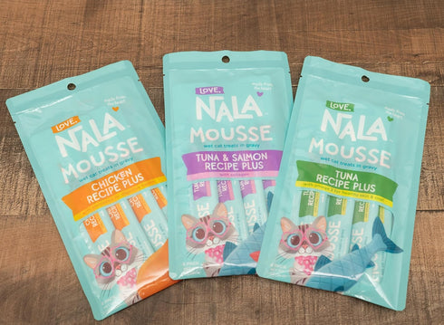 LOVE, NALA Natural Lickable Cat Treat Topper - Tuna & Salmon Collagen Mousse, Grain Free, 4 Pack 2 oz.