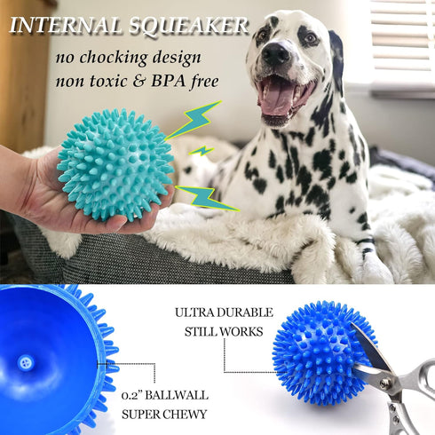 4.5” Squeaky Dog Balls, Toys for Medium Large Dogs, Spiky Ball for Aggressive Chewers, Big Outdoor Chew Toys