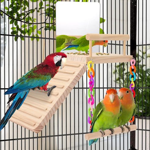 Kyouki Parrotlets,Finch,Canaries Bird Perch Platform Bird Toys with Bird Mirror Climbing Ladder Swing, Parakeet Cage
