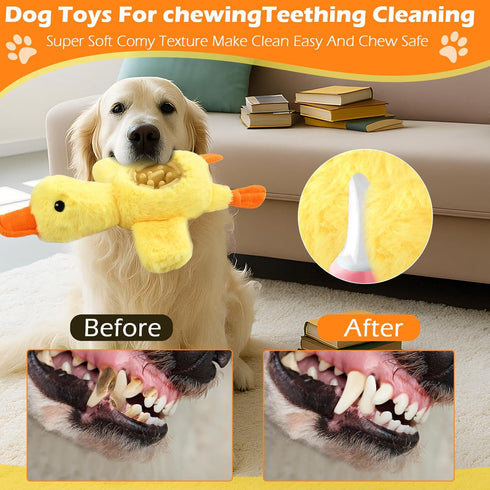 ZYBDP Yellow Duck Plush Dog Toys with Squeaks, Food Hiding Function & Interactive Play - Durable & Fun for Large