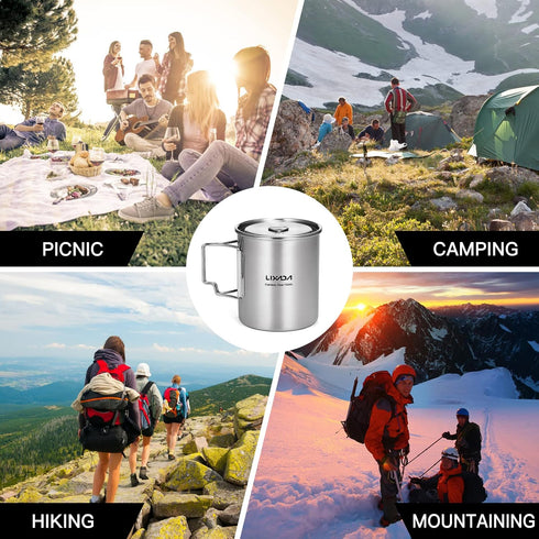 LIXADA 750ml Stainless Steel Camping Cup Pot with Foldable Handles and Lid