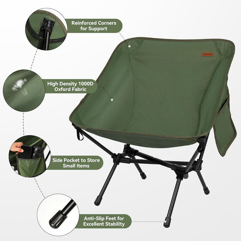 330 lbs, Backpacking TOBTOS Ultralight Camping Chair, Portable Folding Chair Support Compact Chair with Carry Bag