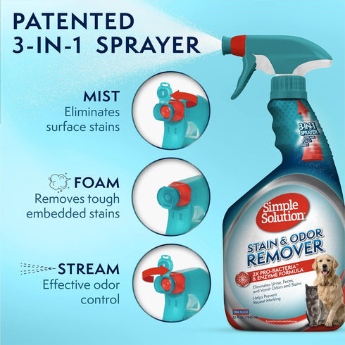 32 oz (Pack 2) Simple Solution Stain and Odor Eliminator Spray, Enzyme Carpet Cleaner for Dogs and Cats, Pet Stain