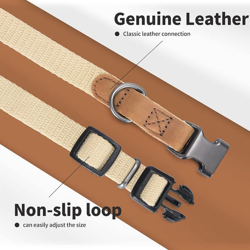 Mile High Life Dog Collars | Soft Cotton Collars with Heavy Metal Buckle | Classic Puppy Collar with Leather Tips