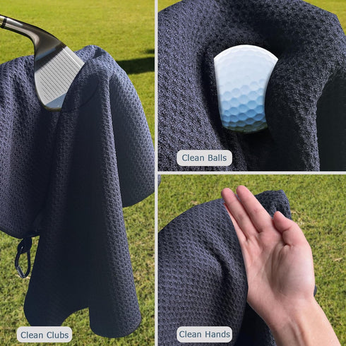 Magnetic Golf Towel - Exquisit Microfiber Waffle Black Towel Golf Accessories for Men & Women 20"x20"