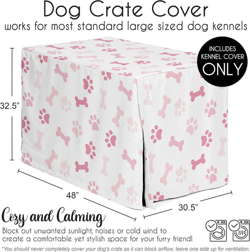 48in. Sweet Jojo Designs Large Dog Crate Cover (Bones and Paw Prints) for Girls Pet Cage, Kennel Covers (Modern