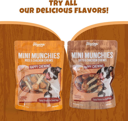2.5" 16oz, Havira Training Treats for Small Dogs, Mini Rawhide Chews, Chicken Wrapped Dumbbells Chicken Rice Flavor