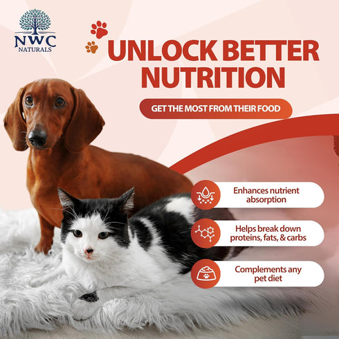 NWC Naturals Total-Zymes Digestive Enzymes for Cats and Dogs, Unflavored, 100 Servings, 2.2 Ounces