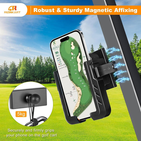 RIZINKART N52 360 Golf Cart Phone Holder Magnetic, Compatible with EZGO/Club Car/Yamaha,with Upgrade Magnets