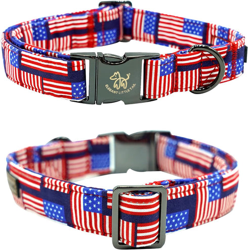 Elegant Little Tail Independence Day Dog Collar, Holiday Pet Collar with Bow, Adjustable Durable Patriotic Collar for