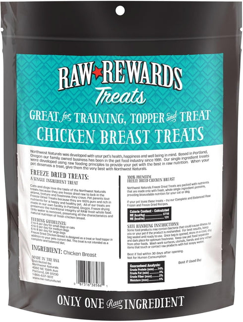 1 10 Oz Northwest Naturals Raw Rewards Freeze-Dried Chicken Breast Treats for Dogs and Cats - Bite-Sized Pieces
