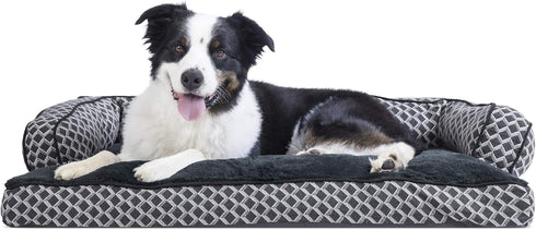 Furhaven Pillow Dog Bed for Large/Medium Dogs, Washable Cover & Removable Bolsters, Comfy Couch Sofa - Diamond Gray,