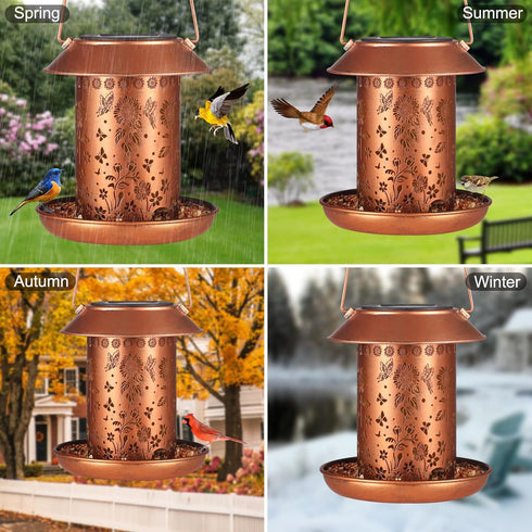 Solar Bird Feeder for Outdoors, Waterproof Hanging Garden Decor with Solar Lanterns, Metal Wild Bird Feeders (Sunflower)