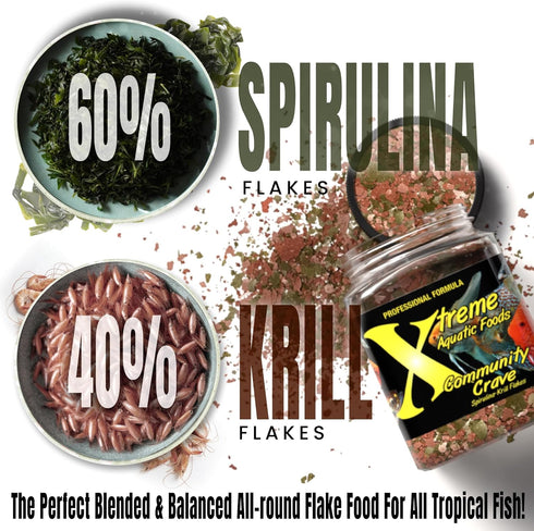 Xtreme Community Crave Flake - Krill & Spirulina Blend for Tropical & Freshwater Fish Nutrition, 3.5oz