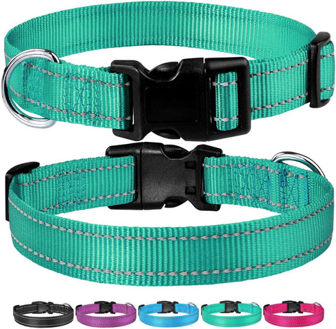 Reflective Dog Collar Adjustable Safety Nylon for Small Medium Large Dogs, Green L