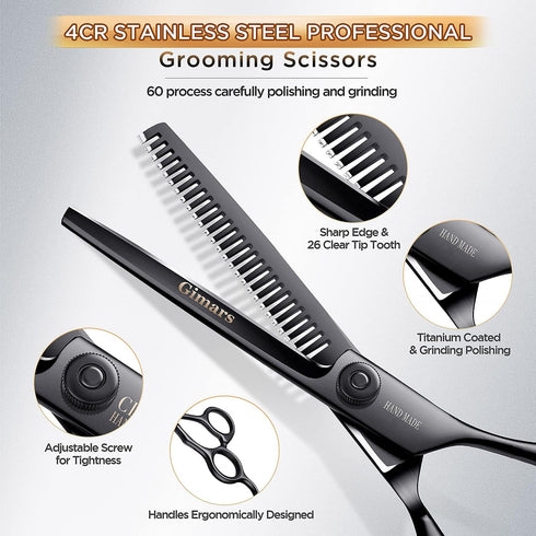 Gimars Professional 4CR Stainless Steel 6 in 1 Grooming Scissors for Dogs, Safety Round Tip, Heavy Duty