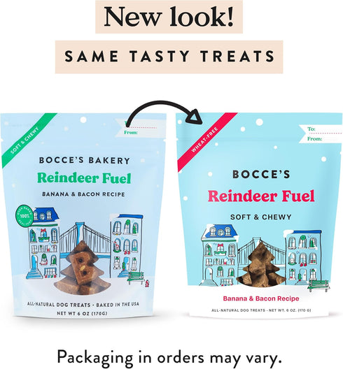 Bocce's Bakery All-Natural, Seasonal, Reindeer Fuel Dog Treats, Wheat-Free, Limited-Ingredient Soft & Chewy Treats Inspired by Christmas, 6 oz Bag