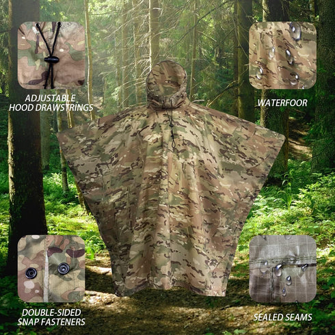 WINWAY Military Style Poncho - Multi Use Rip-Stop Camouflage Raincoat