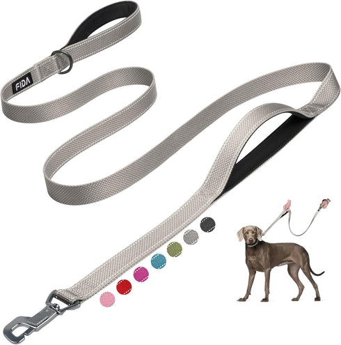 Fida 6 FT Heavy Duty Dog Leash, Grey with 2 Padded Handles, Traffic Handle & Easy Snap Hook for All Breeds