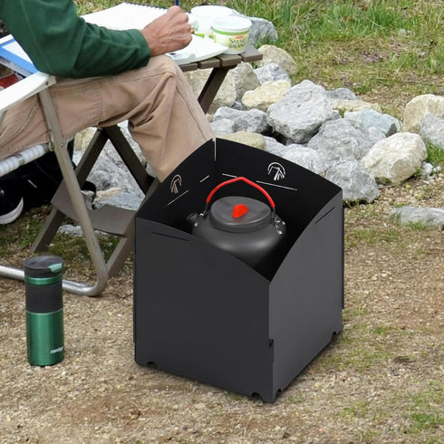 REDCAMP Folding Camping Stove Windscreen, Portable 4 Plates Iron Wind Blocker with Storage Bag for Cooking