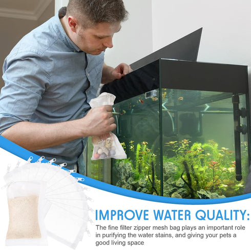Geiserailie 15 Pieces Aquarium Filter Media Bags 150 µm Fine Mesh Reusable Bags with Zipper for Activated Carbon