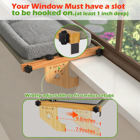 4-Sided Hammock Cat Window Perch with Bolster - Orthopedic Cat for Window Sill - Solid Hardwood & Metal Frame - Window