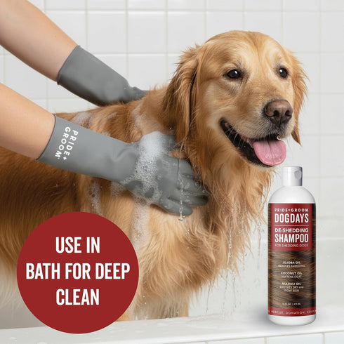 Pride and Groom DogDays De-Shedding The Scrub Kit - Natural Dog Shampoo with Silicone Scrubber Gloves for Detangling