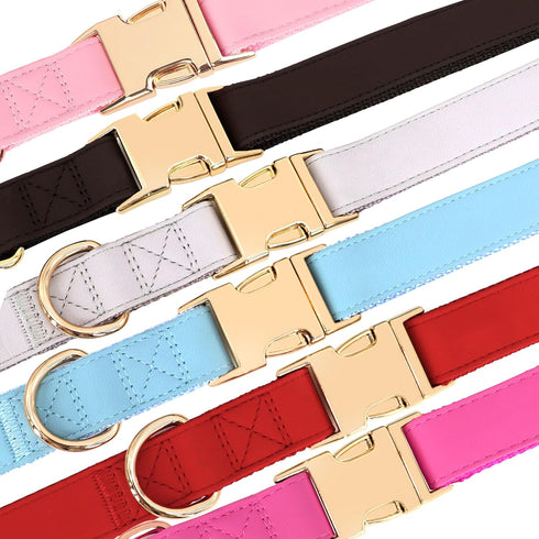 PET ARTIST Soft & Comfy Girl Dog Collars, Bright Classic Pink Leather for Medium Dogs, Heavy Duty Nylon with Quick