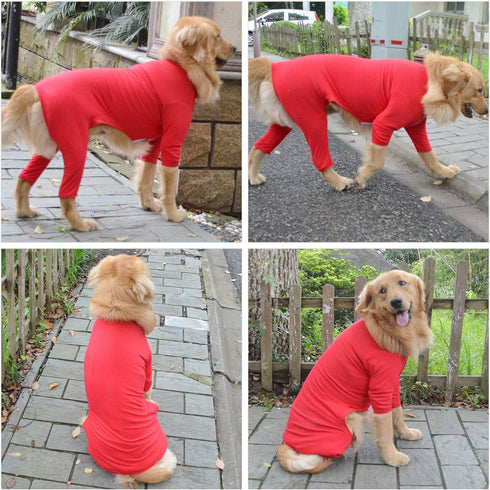 Lovelonglong Red Lightweight Dog Pajamas, Pure Cotton 4 Legs Jumpsuits T-Shirt PJS for Large Medium Small Dogs XS