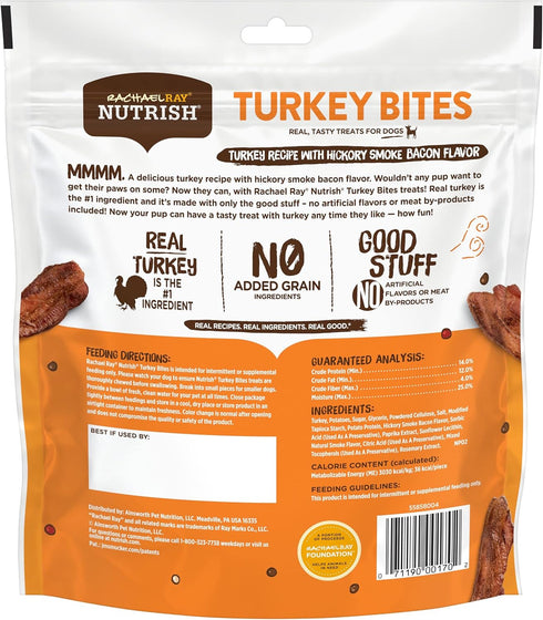 Rachael Ray Nutrish Turkey Bites: Real Meat Grain Free Dog Treats, Turkey Recipe with Hickory Smoked Bacon Flavor, 12