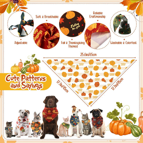 Huhumy 100 Pcs Thanksgiving Fall Dog Bandanas Bulk Autumn Pet Scarf Triangle Dog Neckerchief Bibs Adjustable Washable