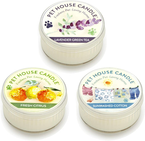One Fur All Pet House Mini Candles - Natural Soy Wax Scented Candles for Pet Odor, Variety Pack of 3