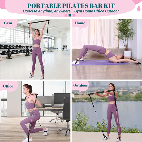 Pilates Bar Kit with Resistance Bands - Multifunctional Yoga Pilates Bar with Heavy-Duty Metal Adjustment Buckle