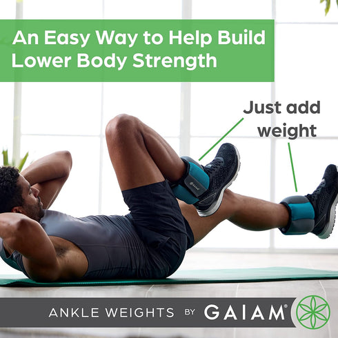Gaiam Ankle Weights, Strength Training Weight Sets for Women & Men, Adjustable Straps for Walking, Running, Pilates