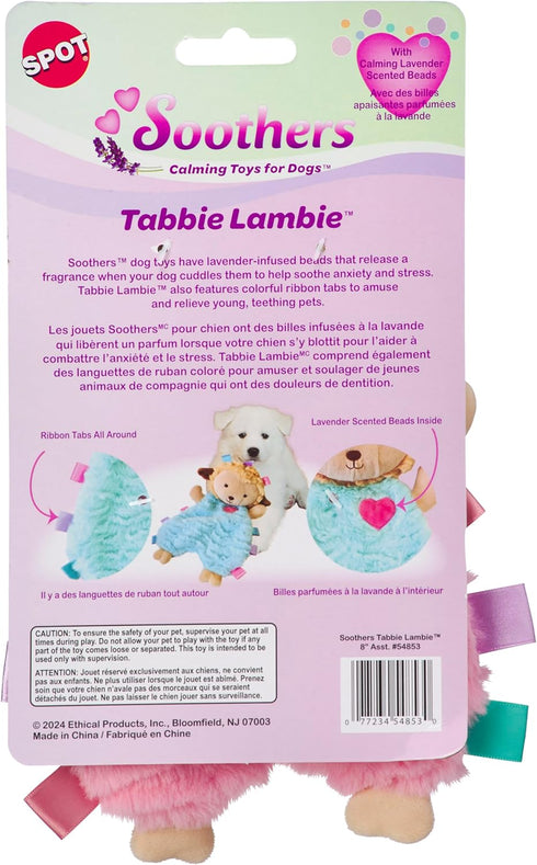 SPOT Soothers- Tabbie Lambie Dog Toy, Stuffing Free, Scented with Calming Lavender Fragrance Beads for Dogs