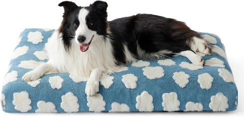 Lesure Dog Beds Large Sized, Thick Shredded Chopped Foam Pet Bed, Indoor with Removable Cover, 35'x22', Blue.