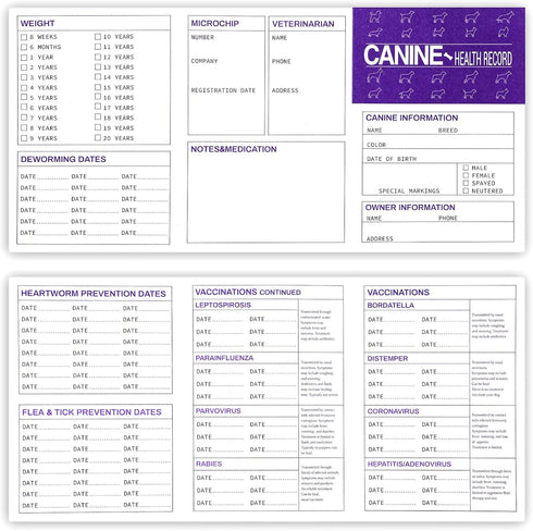 Eaasty 48 Pack Dog Vaccine Record Book, Foldable Puppy Vaccination Record Card for Canine Health