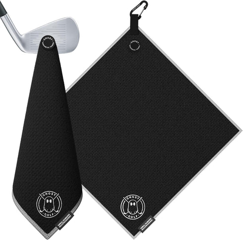 Ghost Golf Magnetic Towel (Greenside) - Premium Microfiber Towel with Magnet for Carts or Clubs - 18" x 18" (Black)