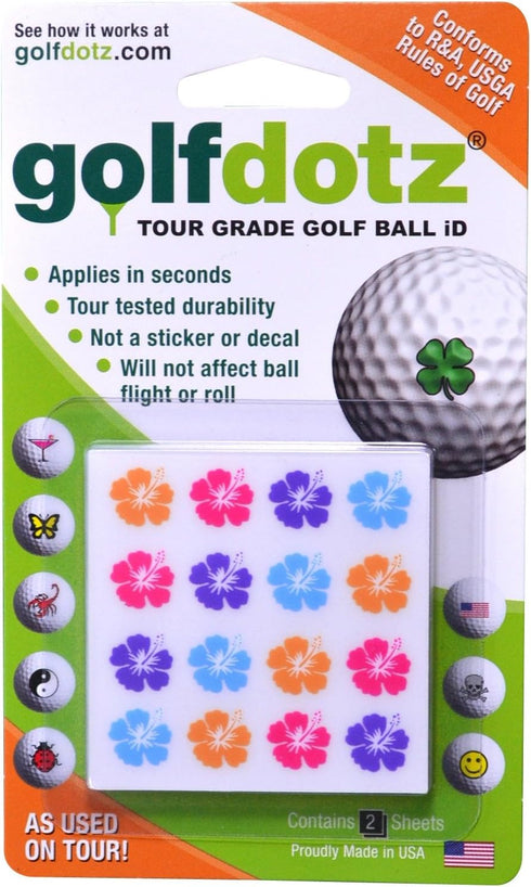 Golfdotz Golf Ball Markers, Unique Golf Ball Stamps and Stickers, Durable Golf Ball Decals, Hawaiian Hibiscus (32 Count)