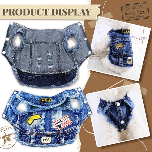 Cool Dog Jean Jacket, Small Puppy Outfits, Denim Coats for Small Medium Dogs, Blue Print, XL