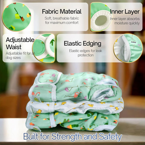 Pet Magasin Reusable Dog Diapers Female Washable, Premium Doggie Diapers for Period Heat, Pack of 3, L (18”-24” Waist)