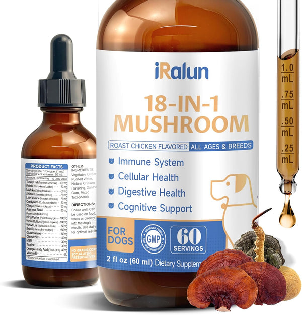 Organic Mushroom Supplement for Dogs - 18-in-1 blend with Turkey Tail, Reishi,