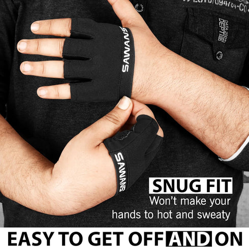SAWANS Nonslip Workout Gloves for Men & Women, Weightlifting, Gym, Exercise, Fitness, Black, Minimalist, Finger