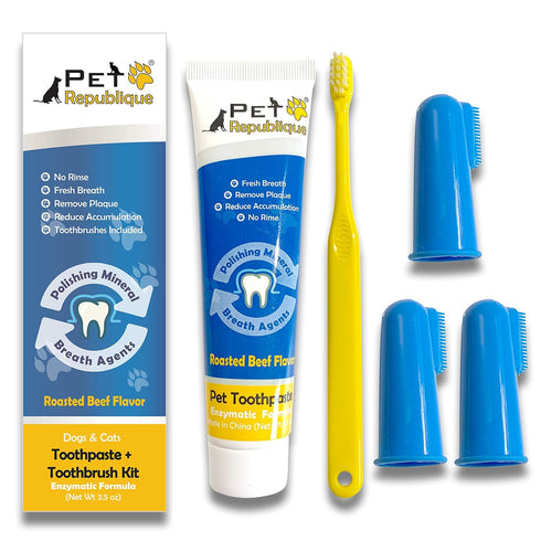Pet Republique Enzymatic Dog Toothpaste Kit with Finger Toothbrushes Cats and Dogs Dental Cleaning