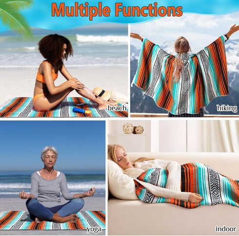 Oudain Mexican Blankets and Throws 45 x 70 Inch, Cotton Outdoor Camping Woven Serape Yoga Blanket