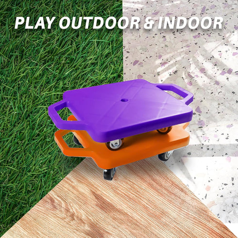 2 1 2 4 Plastic Scooter Boards with Handles for Kids Sitting and Sports Training, with Ring, Ropes and Beanbags, Indoor