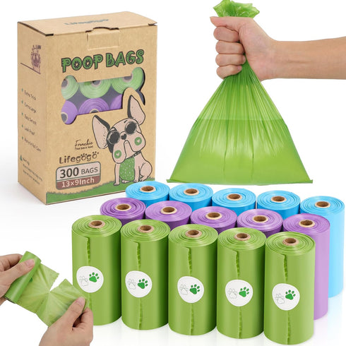 Dog Poop Bag 300 Counts 15 Rolls, Unscented Doggy Poop Bags, Leak-Proof
